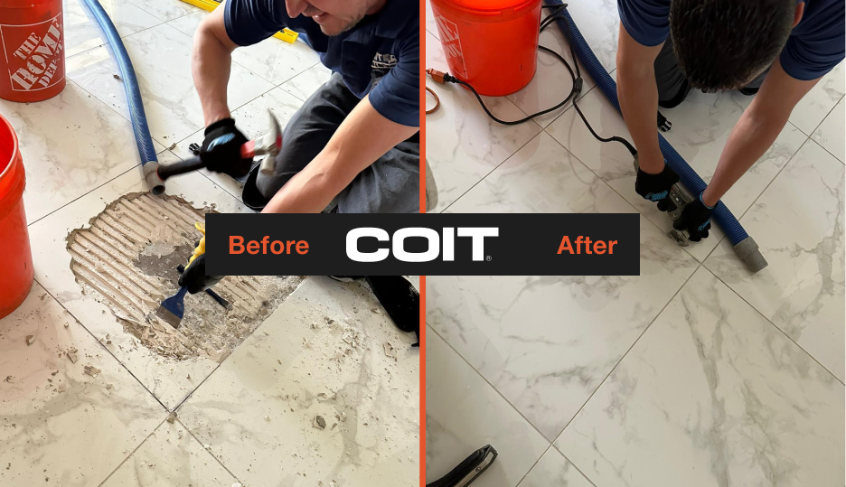 Repairing Tile - before and after